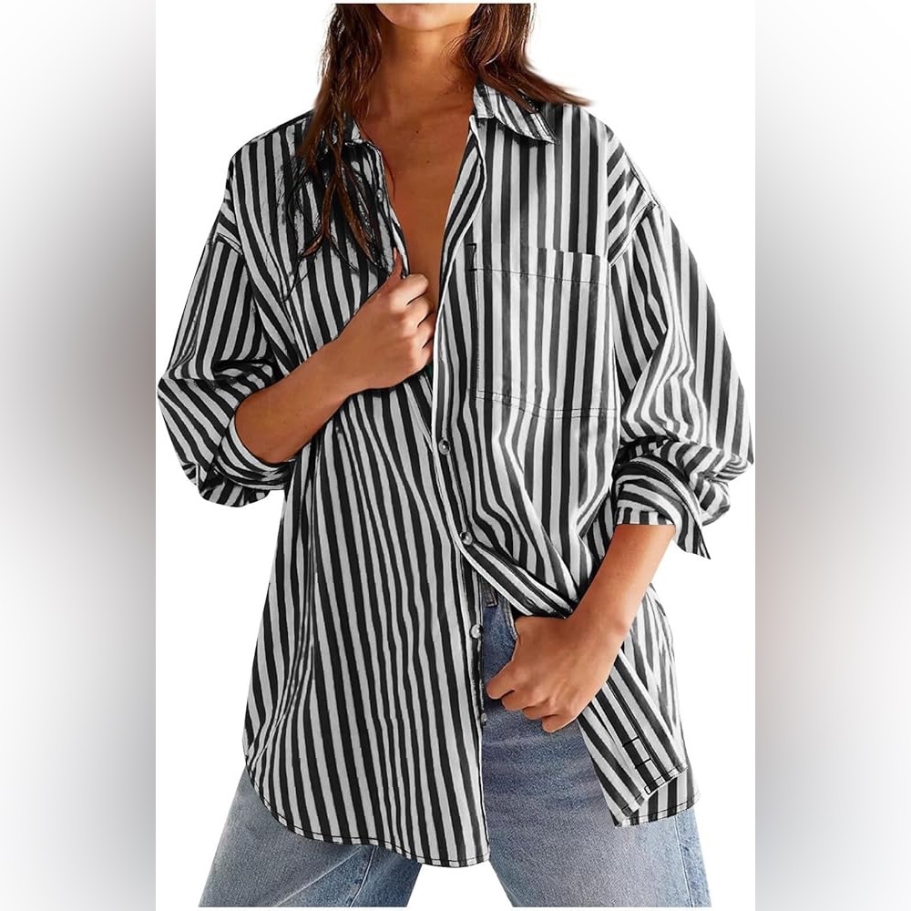 a new day Black and White Striped Button-Down Shirt